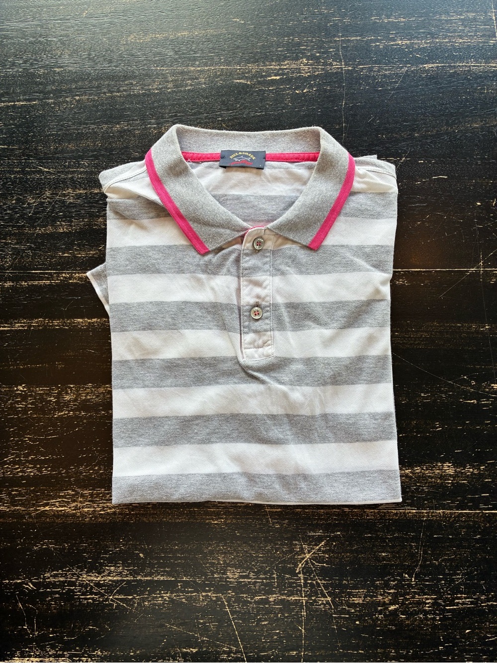 Paul & Shark Gray and White Striped Men’s Polo with Pink Trim size L - Picture 2 of 6